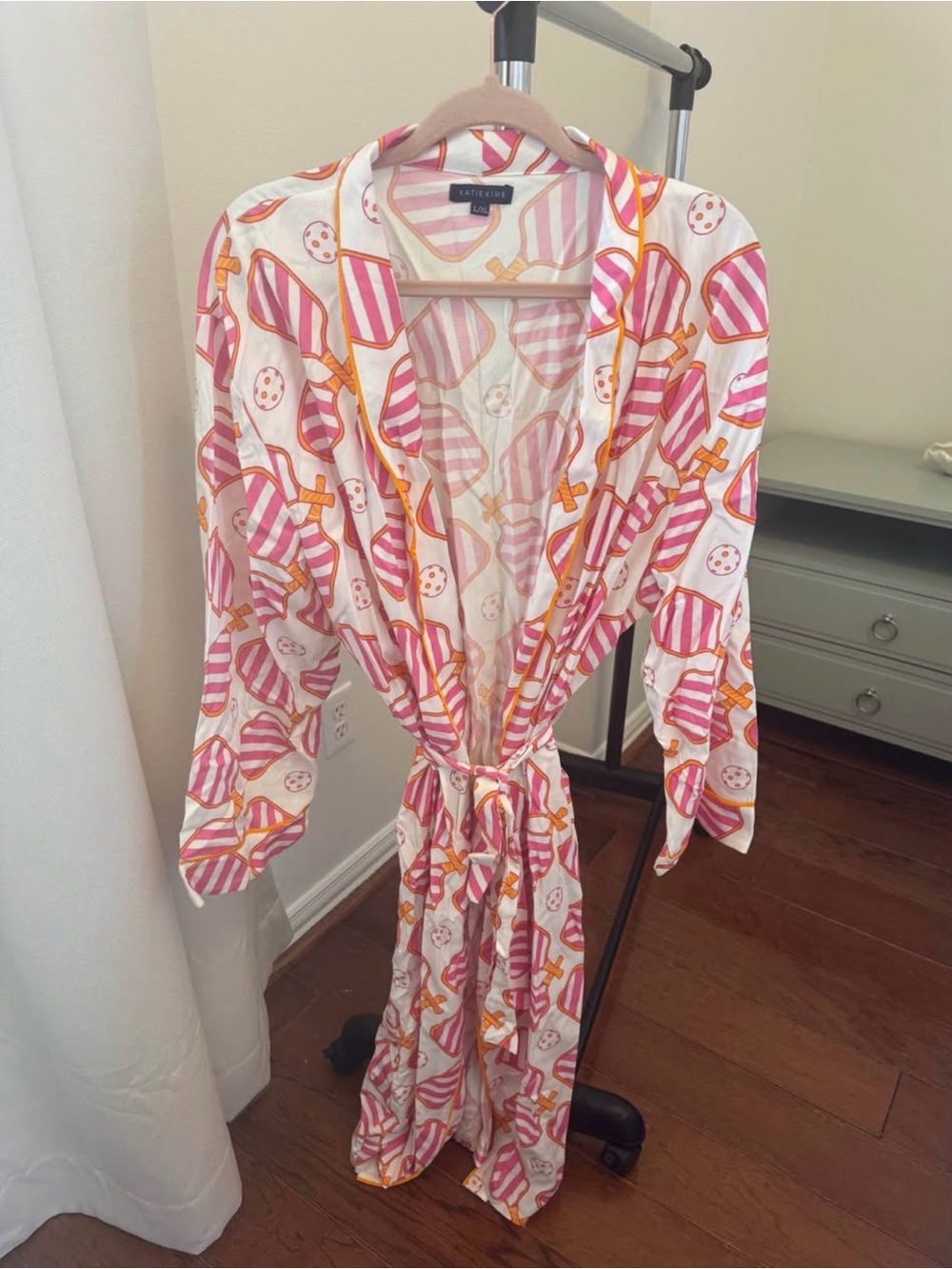 Katie Kime Pink, White & Orange Striped Novelty pickleball Robe